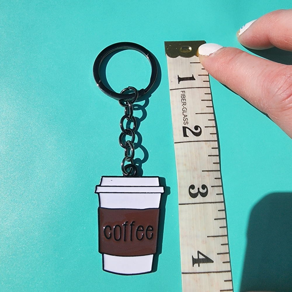 🎆 Coffee Cup Keychain | Cute Coffee Lover Gift | Metal Key Ring | OS - Picture 3 of 5